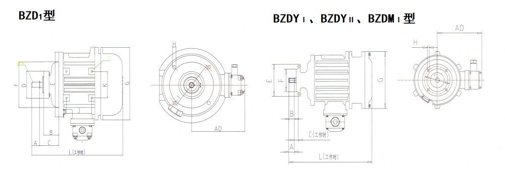 BZDⅠ、BZDYⅠ、BZDYⅡ、BZDMⅠ隔爆型錐形轉(zhuǎn)子三相異步電動機外形尺寸圖.jpg