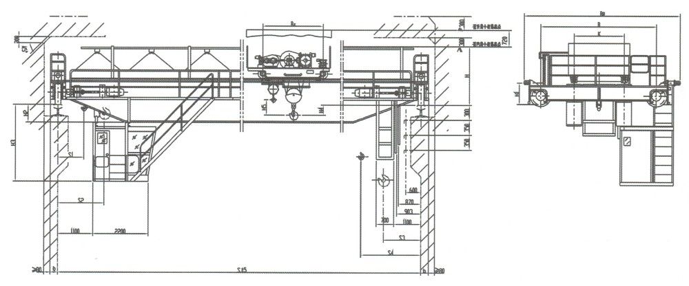QD型16/3.2~20/5噸慢速吊鉤橋式起重機外形尺寸圖