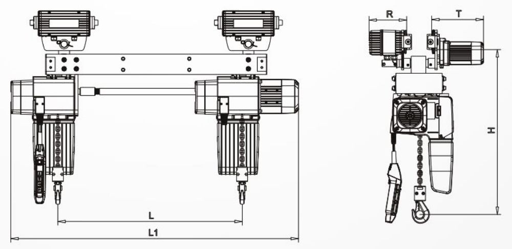 雙鉤電動環(huán)鏈葫蘆外形尺寸圖