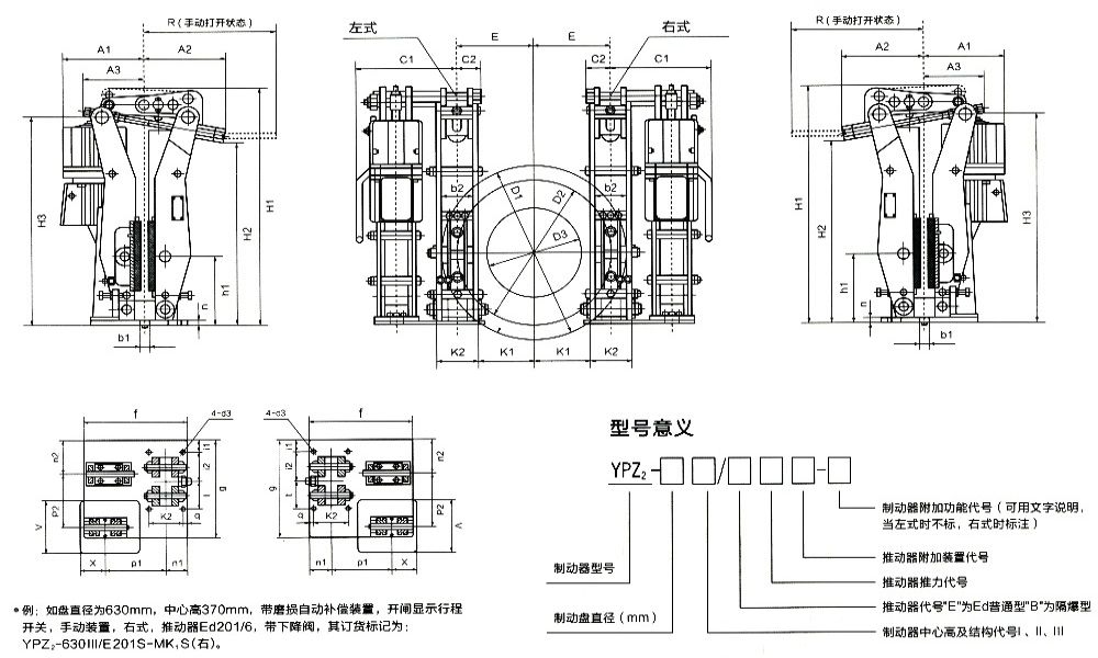 YPZ2ⅠⅡⅢ液壓臂盤式制動(dòng)器外形尺寸/型號(hào)意義圖.jpg