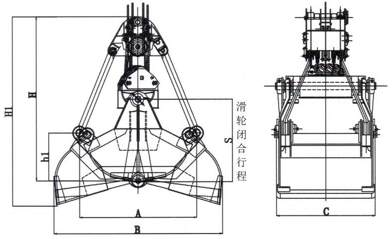 Z系列四繩抓斗外形尺寸圖